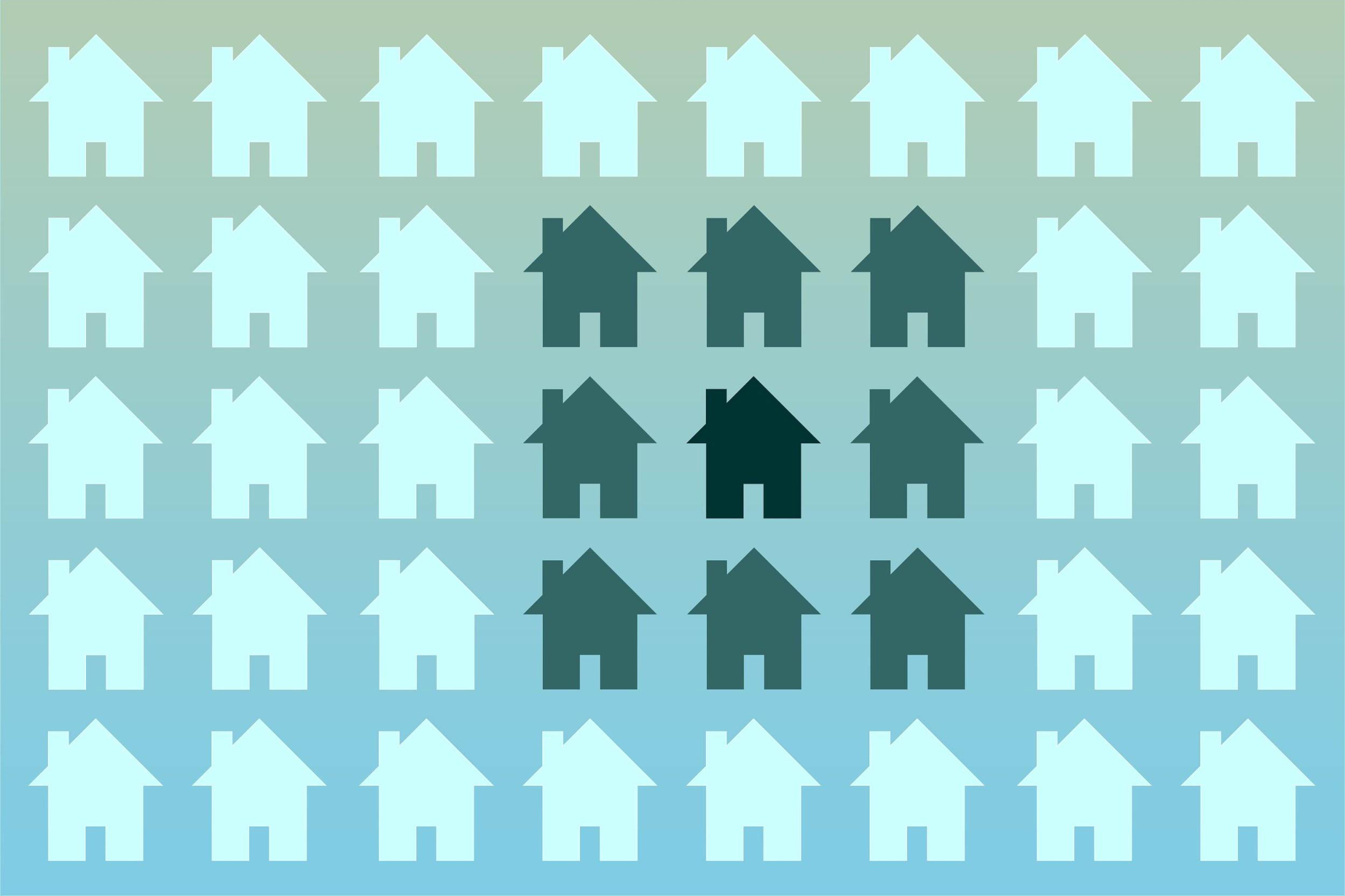 Illustration of foreclosed homes spreading to surrounding homes